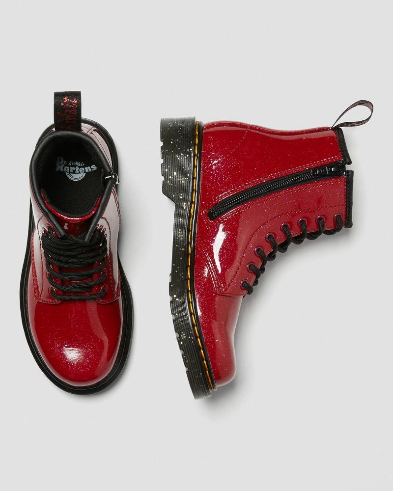 Red Kids' Dr Martens Junior 1460 Glitter Lace Up Boots | CA 675FDN